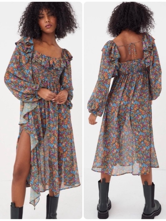 For Love And Lemons Dresses & Skirts - For Love & Lemons Brittany Floral Ruffle Smocked Side-Slit Midi Dress NWT $266